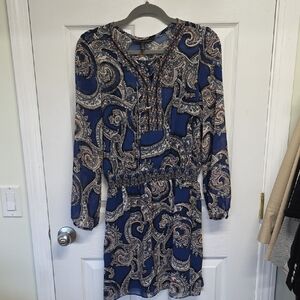 White House Black Market Navy and Beige Paisley Dress